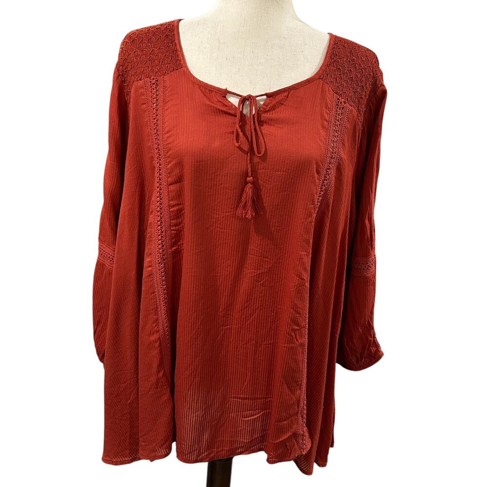 NWT Style & Co Macys Burnt Orange Boho Peasant Top Crochet Detail Plus Size 2X